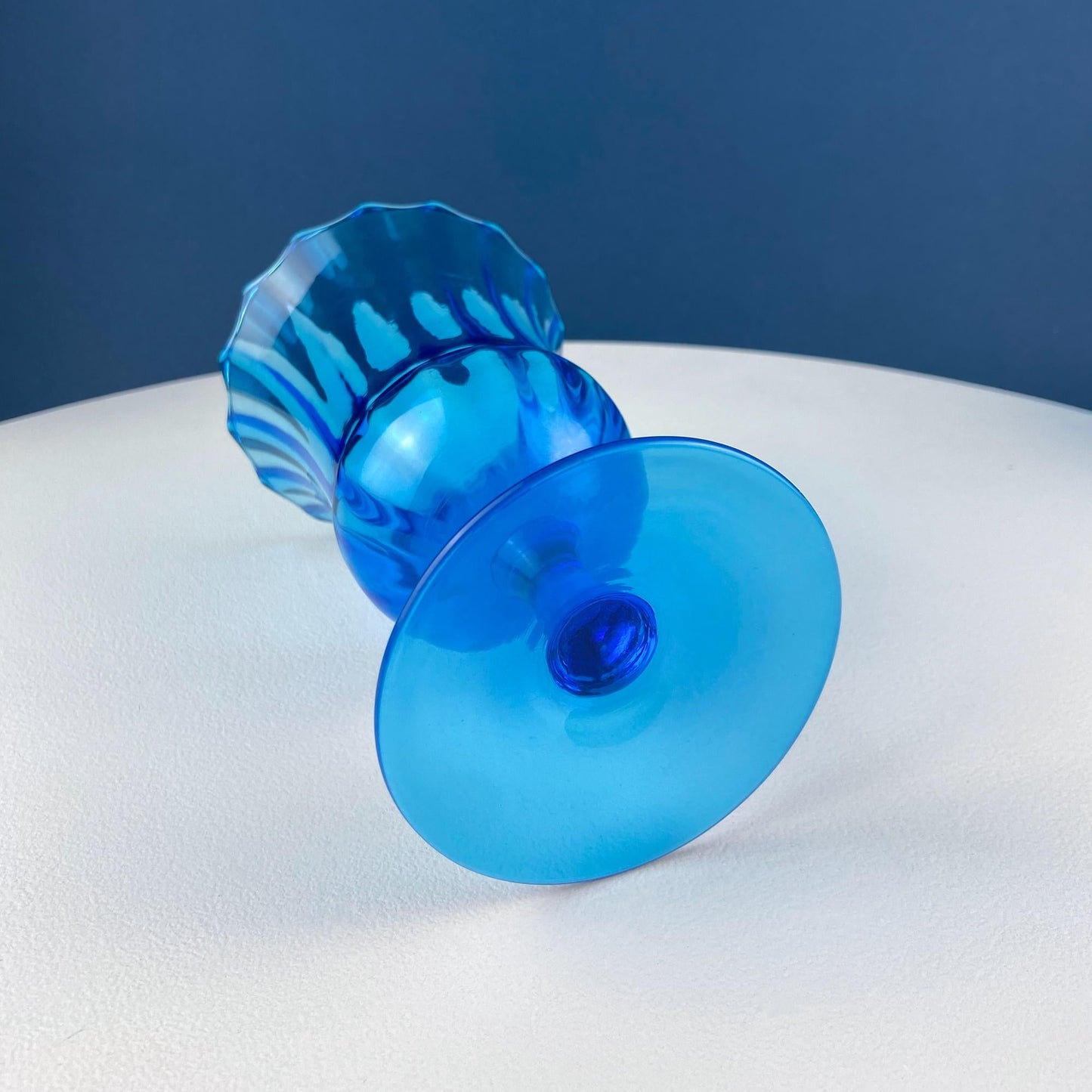 Blue Hand-Blown Glass Footed Vase. Large Goblet with Thumb Print Motif. Collectible Modern Glass. Home or Retail Decor. Interior Design Idea - Tampa Home & Garden Store