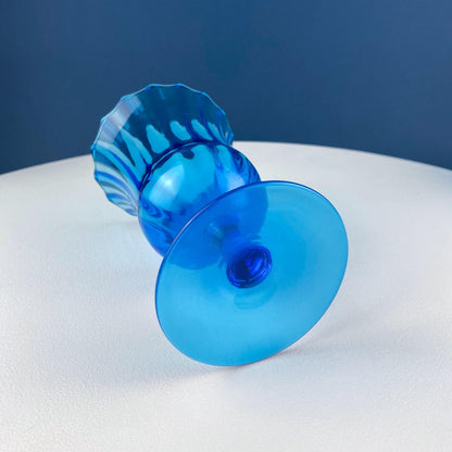 Blue Hand-Blown Glass Footed Vase. Large Goblet with Thumb Print Motif. Collectible Modern Glass. Home or Retail Decor. Interior Design Idea - Tampa Home & Garden Store
