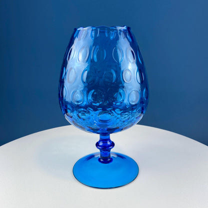 Blue Hand-Blown Glass Footed Vase. Large Goblet with Thumb Print Motif. Collectible Modern Glass. Home or Retail Decor. Interior Design Idea - Tampa Home & Garden Store