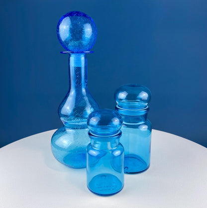 Blue Hand-Blown Glass Footed Vase. Large Goblet with Thumb Print Motif. Collectible Modern Glass. Home or Retail Decor. Interior Design Idea - Tampa Home & Garden Store