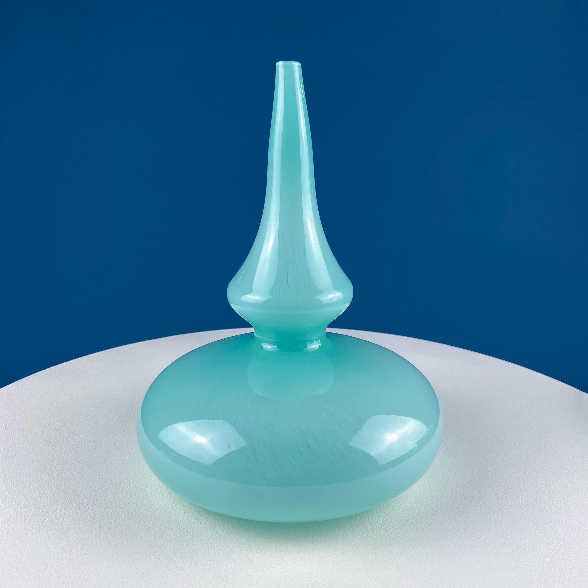 Blue Hand-Blown Glass Footed Vase. Large Goblet with Thumb Print Motif. Collectible Modern Glass. Home or Retail Decor. Interior Design Idea - Tampa Home & Garden Store