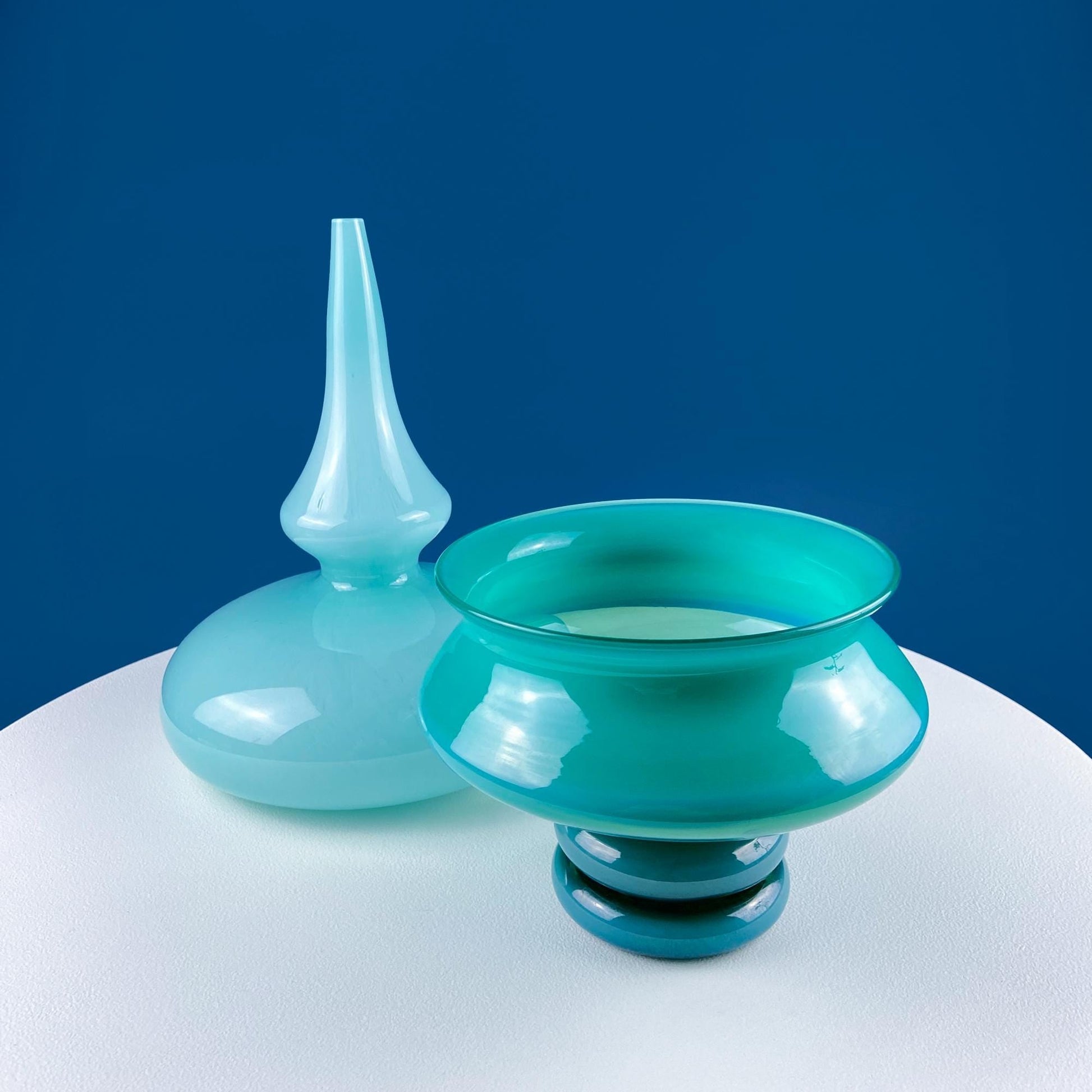 Blue Hand-Blown Glass Footed Vase. Large Goblet with Thumb Print Motif. Collectible Modern Glass. Home or Retail Decor. Interior Design Idea - Tampa Home & Garden Store