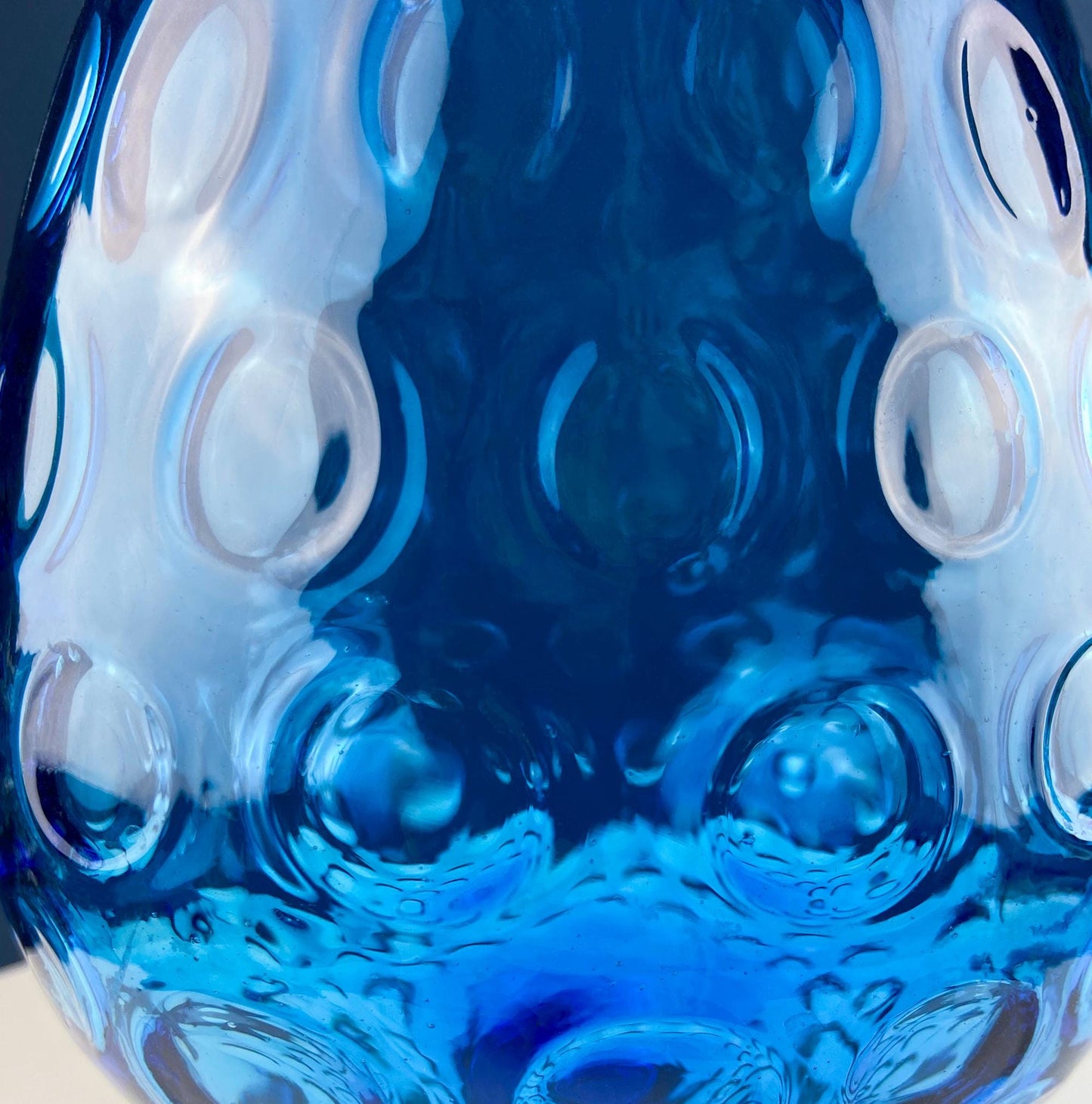 Blue Hand-Blown Glass Footed Vase. Large Goblet with Thumb Print Motif. Collectible Modern Glass. Home or Retail Decor. Interior Design Idea - Tampa Home & Garden Store