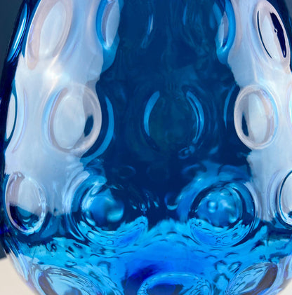 Blue Hand-Blown Glass Footed Vase. Large Goblet with Thumb Print Motif. Collectible Modern Glass. Home or Retail Decor. Interior Design Idea - Tampa Home & Garden Store