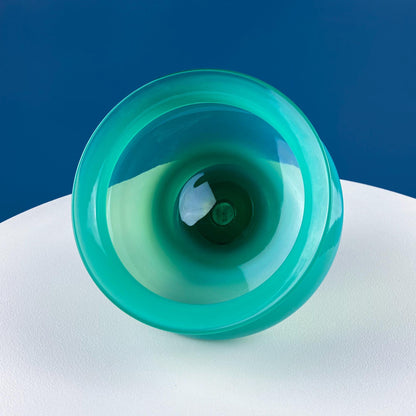 Blue Hand-Blown Glass Footed Vase. Large Goblet with Thumb Print Motif. Collectible Modern Glass. Home or Retail Decor. Interior Design Idea - Tampa Home & Garden Store