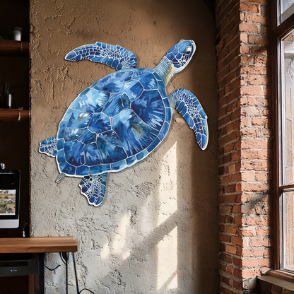 Blue Mosaic Sea Turtle Metal Wall Art – Ocean UV Decor-KAFUVM007 - Tampa Home & Garden Store