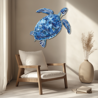 Blue Mosaic Sea Turtle Metal Wall Art – Ocean UV Decor-KAFUVM007 - Tampa Home & Garden Store
