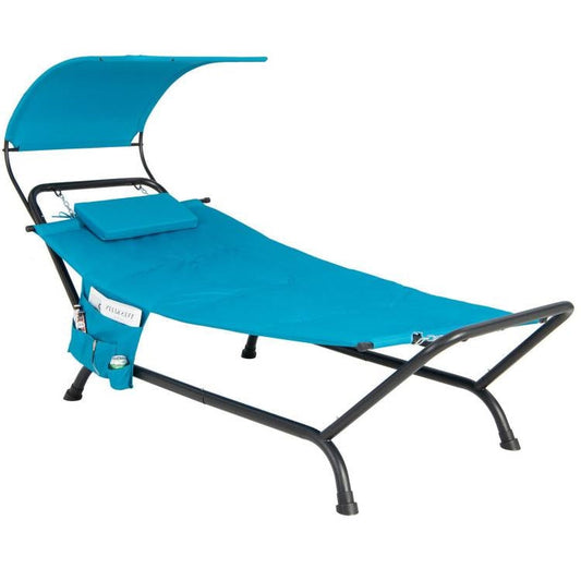 Blue Polyester Chaise Lounge Chair Hammock with Canopy and Storage Bag - Tampa Home & Garden Store