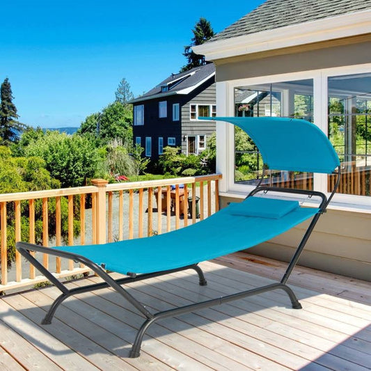 Blue Polyester Chaise Lounge Chair Hammock with Canopy and Storage Bag - Tampa Home & Garden Store