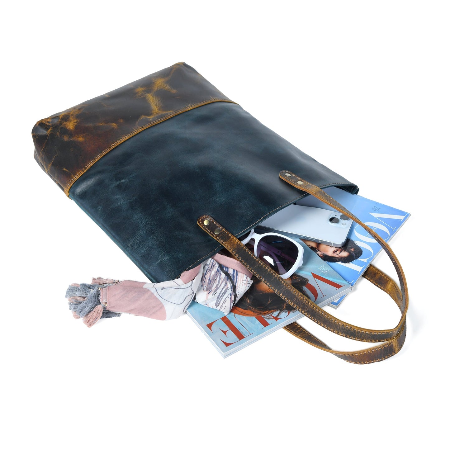 Blue Women's Leather Tote - Tampa Home & Garden Store