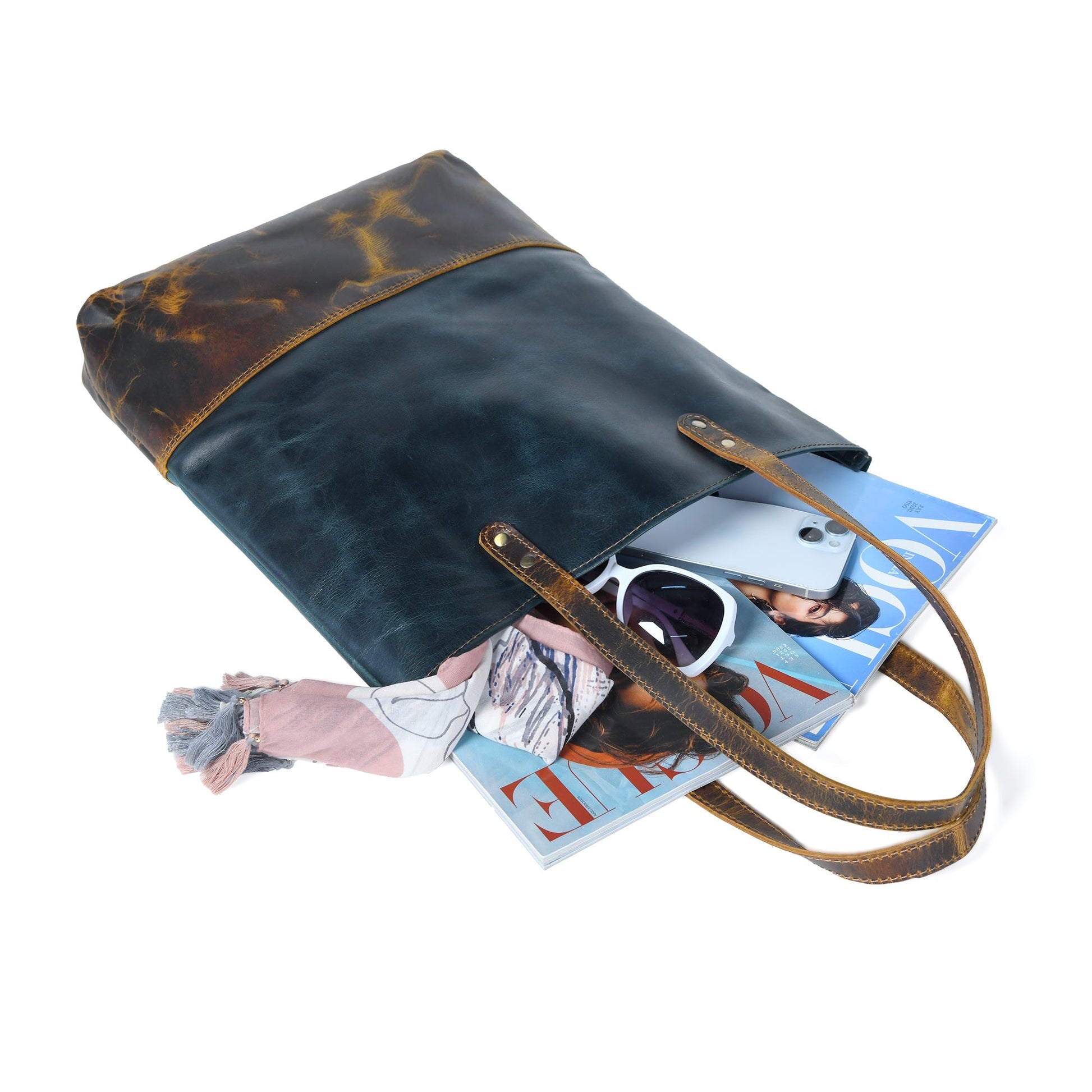 Blue Women's Leather Tote - Tampa Home & Garden Store