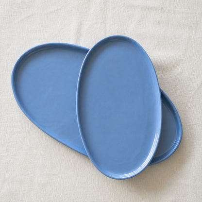 Handmade Oval Serving Platter In Blue Porcelain