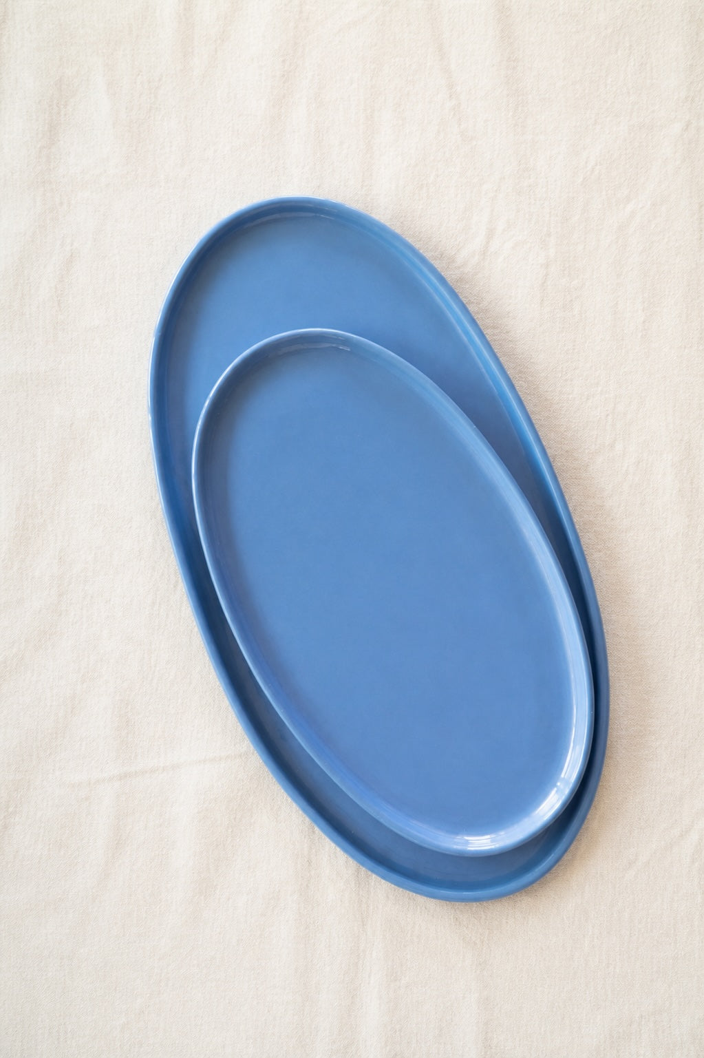 Handmade Oval Serving Platter In Blue Porcelain