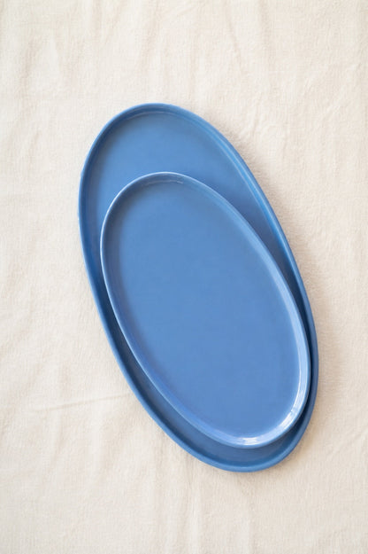 Handmade Oval Serving Platter In Blue Porcelain