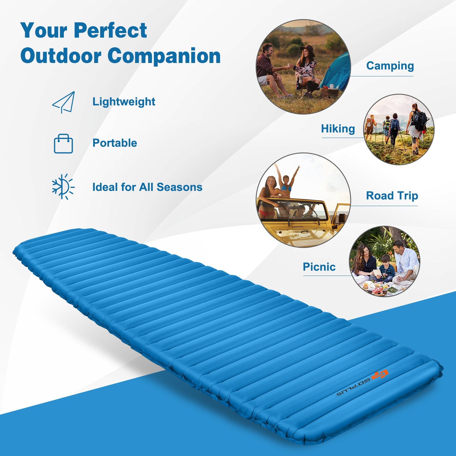 3 Inch Thick Inflatable Waterproof Camping Sleeping Pad by GemGear, blue on Tampa Home & Garden Store