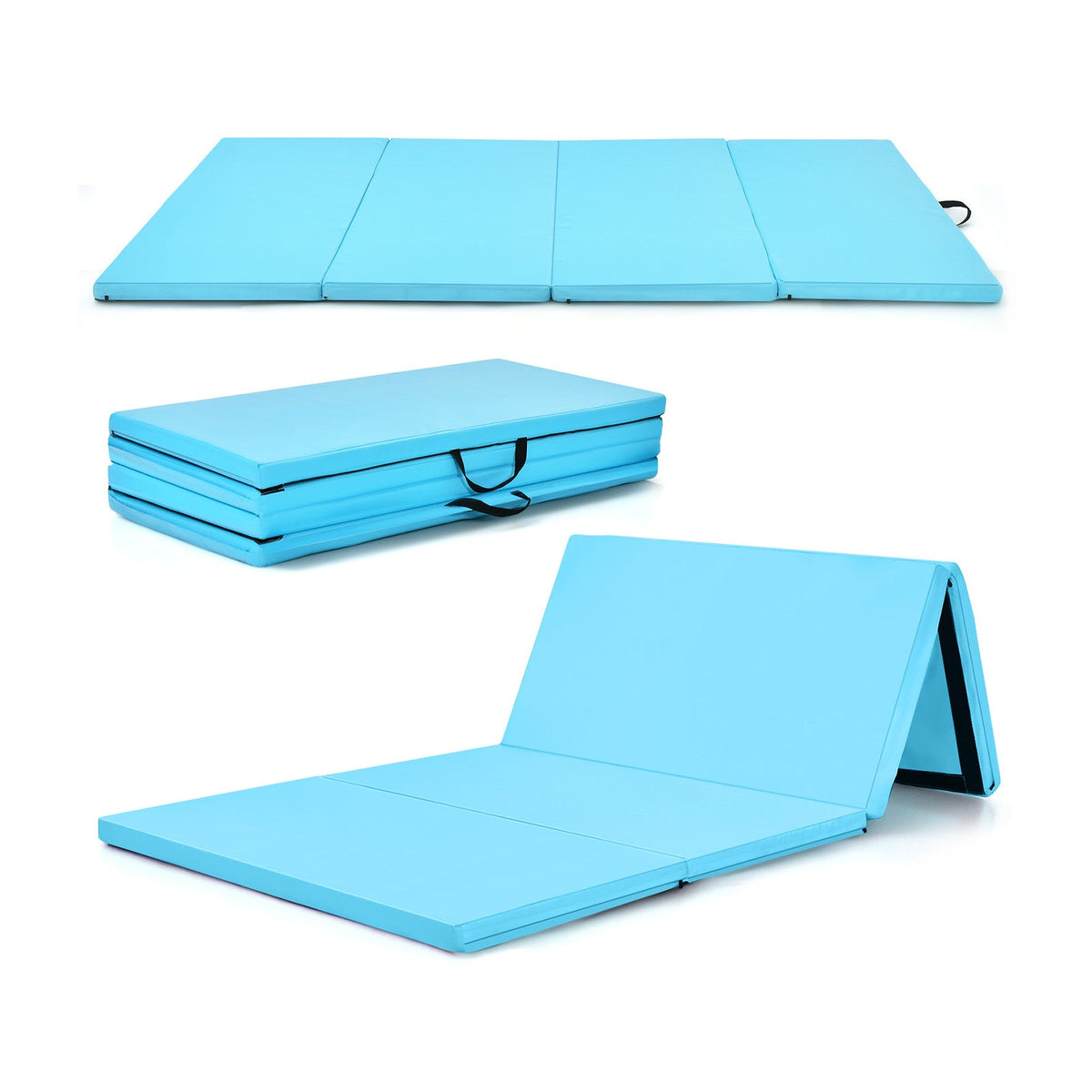 4-Panel Folding Gymnastics Mat with Carrying Handles in navy by DirectDeals for home gym on Tampa Home & Garden Store