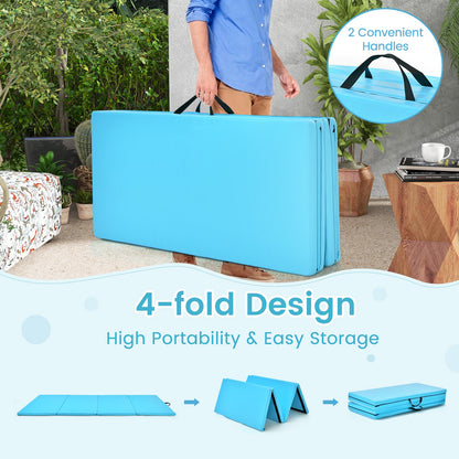 4-panel folding gymnastics mat blue with 2 carrying handles for home gym on Tampa Home & Garden Store