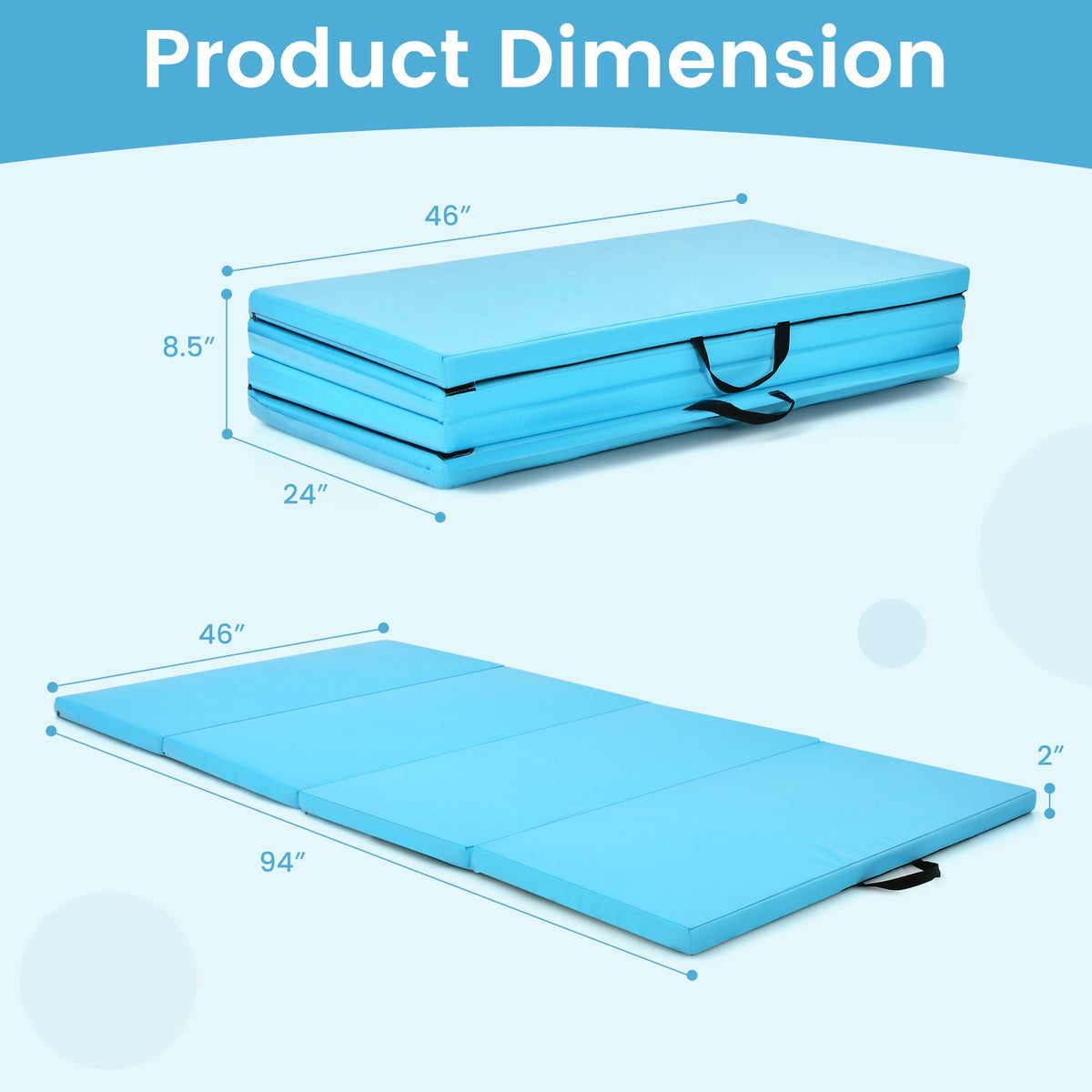 4-panel navy folding gymnastics mat with carrying handles for home gym DirectDeals on Tampa Home & Garden Store