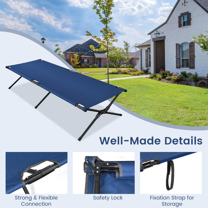 Adults Kids Folding Camping Cot GemGear blue fabric with metal frame portable on Tampa Home & Garden Store