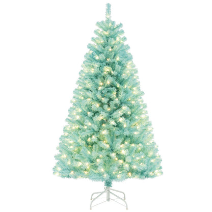 6/7 FT Blue Artificial Christmas Tree with 280/380 Warm White LED Lights and Foldable Metal Stand-6 FT