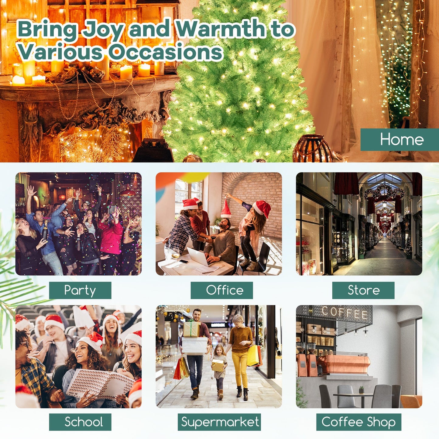 6/7 FT Blue Artificial Christmas Tree with 280/380 Warm White LED Lights and Foldable Metal Stand-6 FT