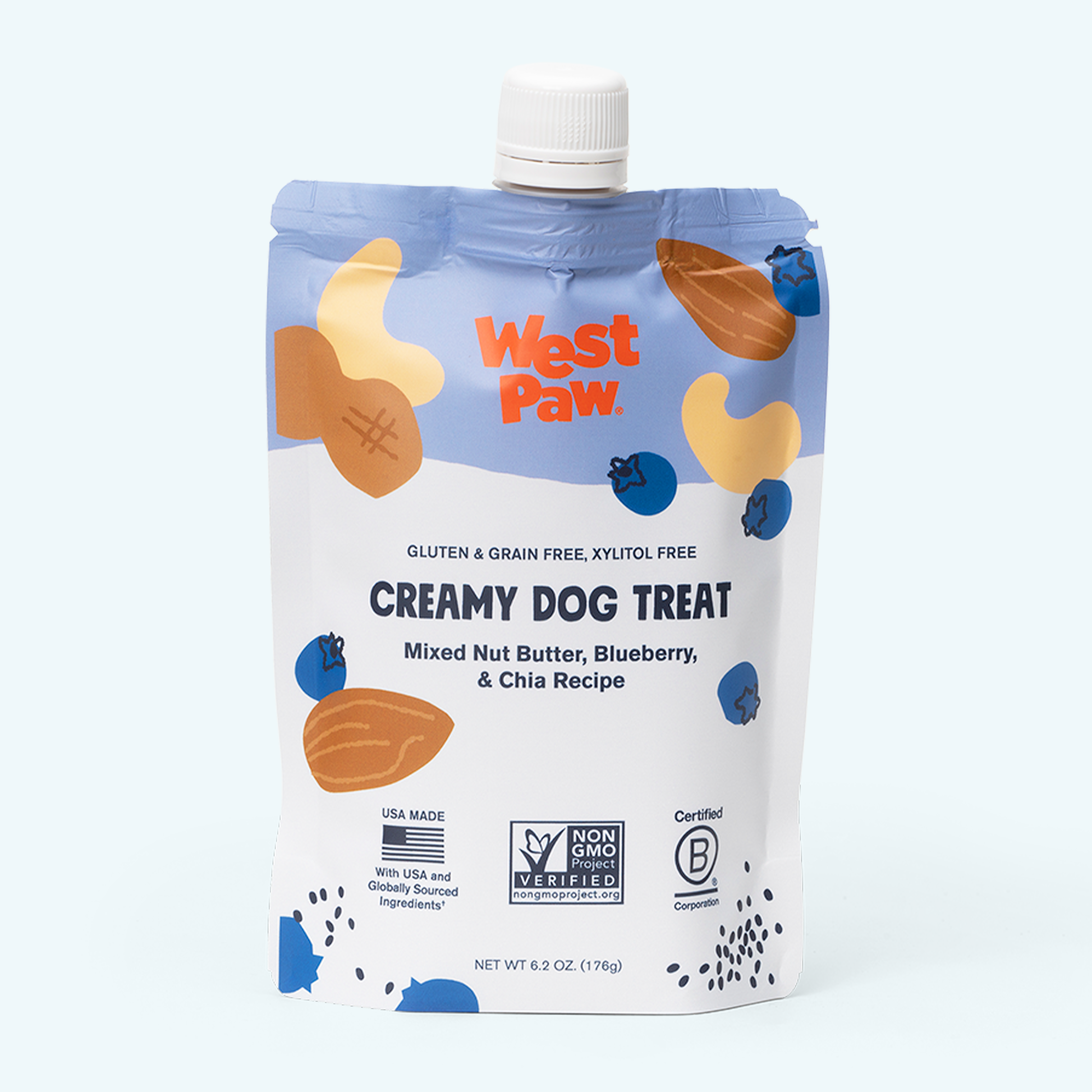 Creamy Dog Treat West Paw Nut Butter Blueberry & Chia recipe, gluten and grain free on Tampa Home & Garden Store
