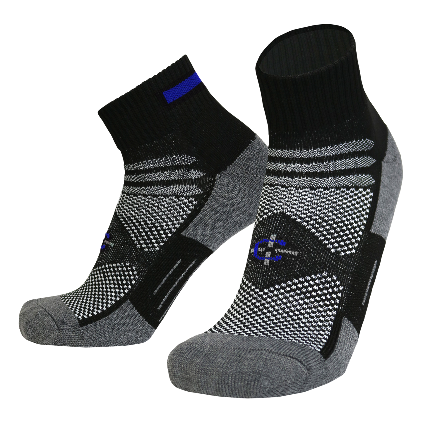 Blue Line Quarter Sock athletic sock by Covert Threads, black knit with blue stripe on Tampa Home & Garden Store