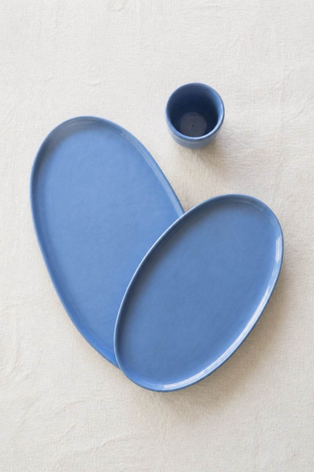 Handmade Oval Serving Platter In Blue Porcelain