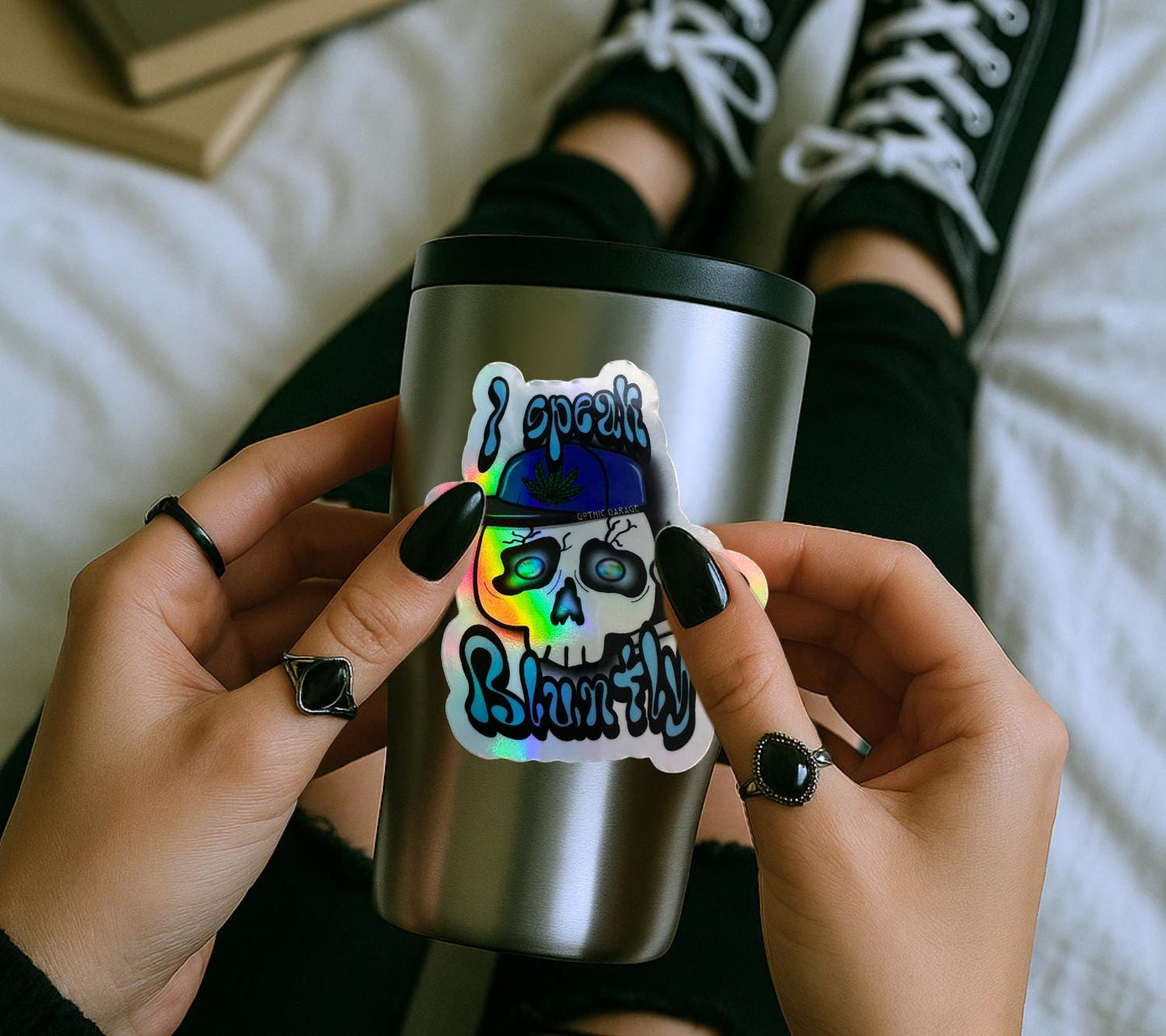 Blunt Marijuana Gothic Skull Waterproof Sticker – Where Fun Meets Plant-Powered Vibes! - Perfect for Scrapbooking and Collecting - Tampa Home & Garden Store