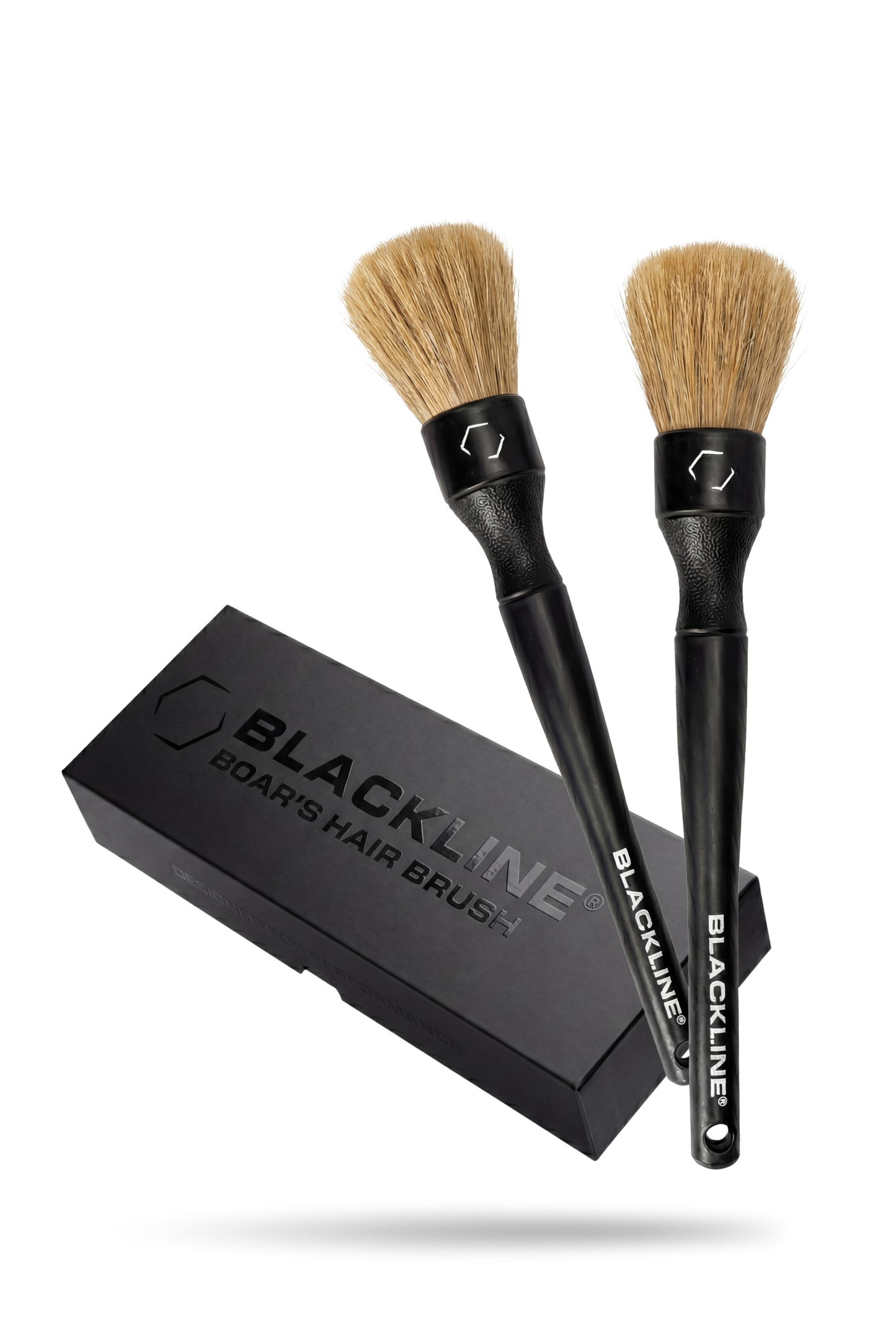 Blackline Boar's Hair Brush Set with two tan boar hair detailing brushes and black handles on Tampa Home & Garden Store
