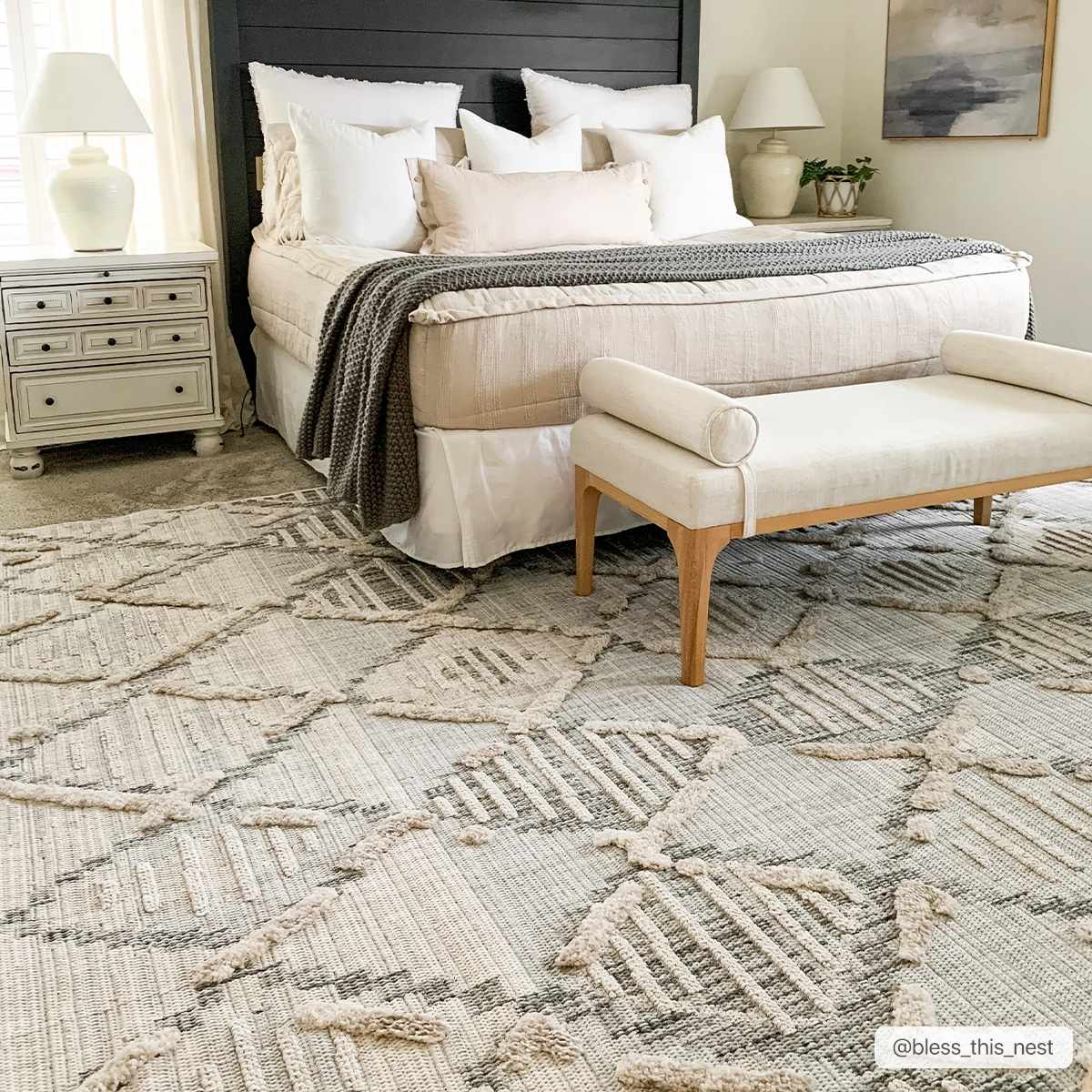 Bogtong High-Low Rustic Rug by Boutique Rugs in cream and taupe with geometric texture on Tampa Home & Garden Store
