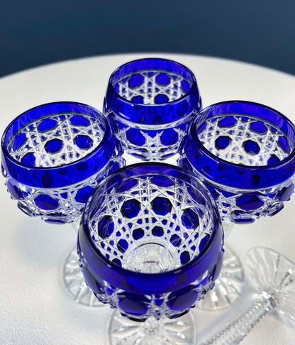 Bohemian Crystal Sweet Wine or Cordial Glasses. Set of Five Sapphire to Clear Cut Crystal Stemware. Look Like Jewels. Luxury Living. - Tampa Home & Garden Store