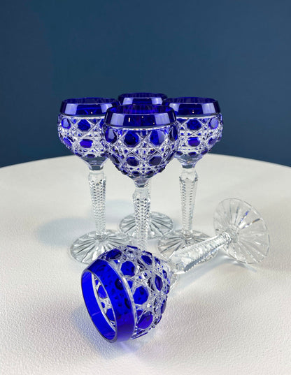 Bohemian Crystal Sweet Wine or Cordial Glasses. Set of Five Sapphire to Clear Cut Crystal Stemware. Look Like Jewels. Luxury Living. - Tampa Home & Garden Store