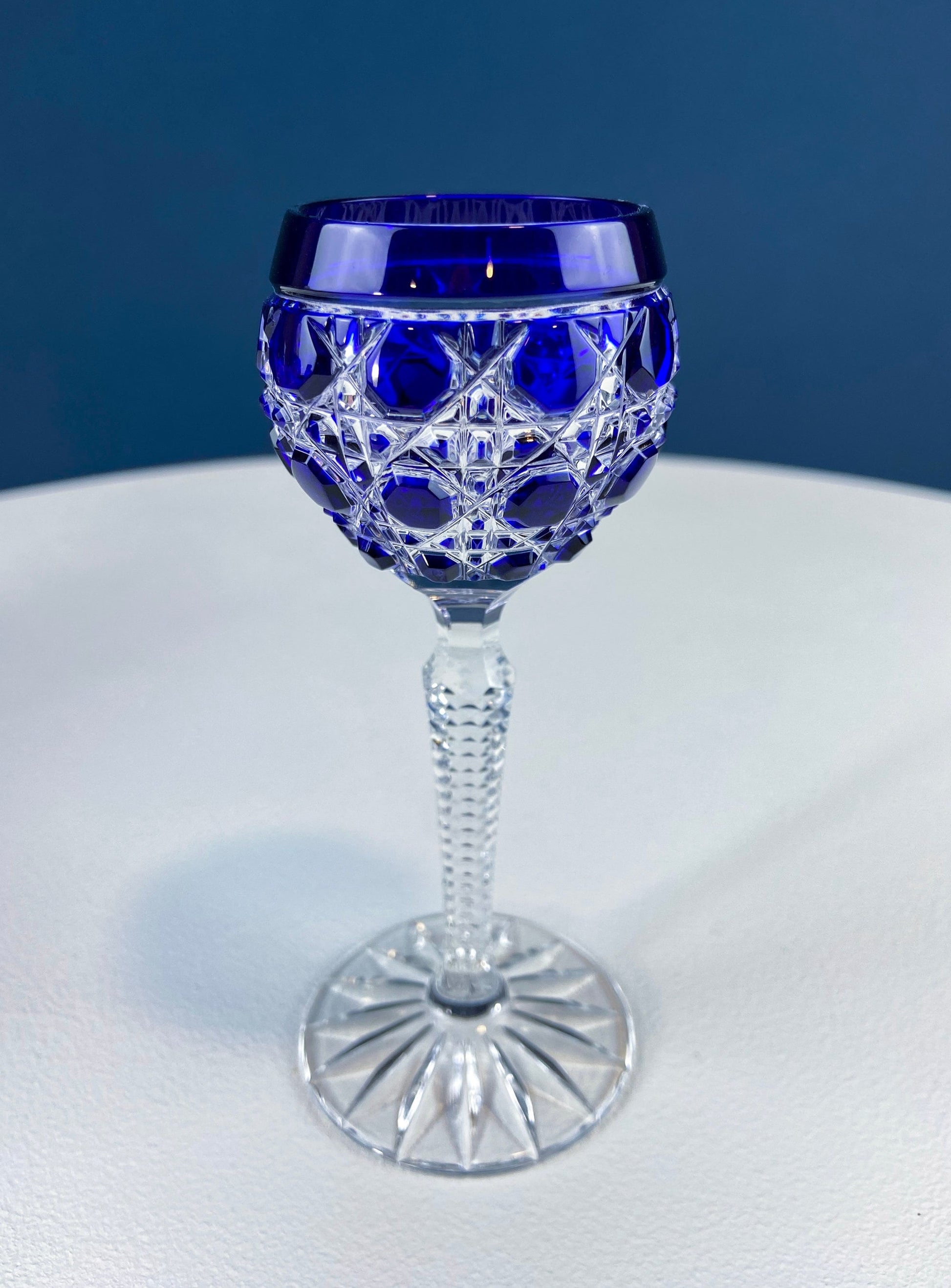 Bohemian Crystal Sweet Wine or Cordial Glasses. Set of Five Sapphire to Clear Cut Crystal Stemware. Look Like Jewels. Luxury Living. - Tampa Home & Garden Store