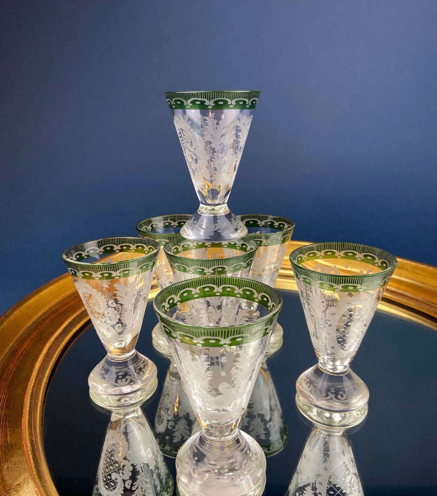 Bohemian Crystal Sweet Wine or Cordial Glasses. Set of Five Sapphire to Clear Cut Crystal Stemware. Look Like Jewels. Luxury Living. - Tampa Home & Garden Store