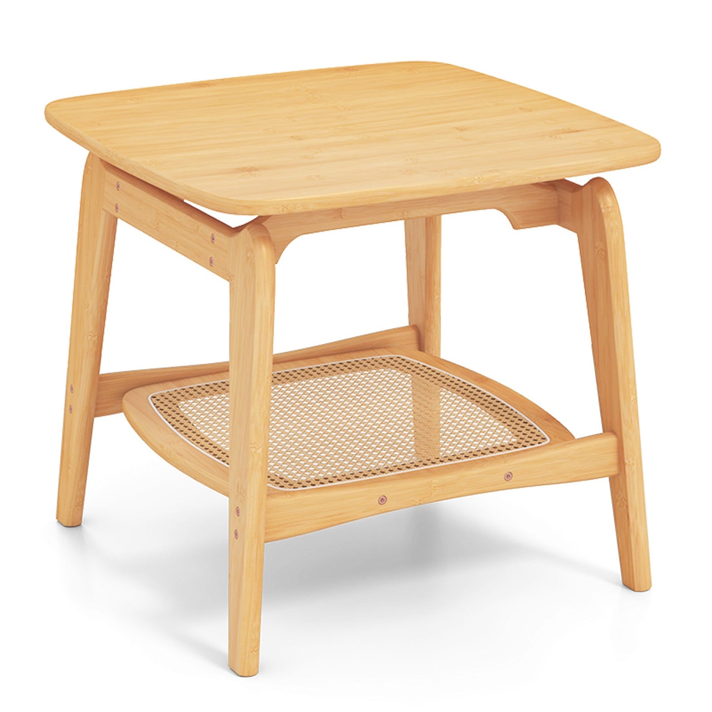 Mesa auxiliar de sofá Boho de bambú con estante de almacenamiento de imitación de ratán - Natural