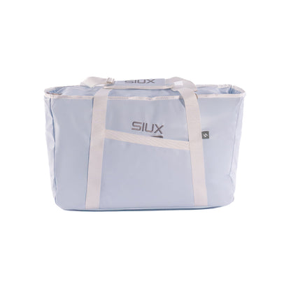 The Queen Bag by Siux USA, light blue bag with beige straps and top handles on Tampa Home & Garden Store