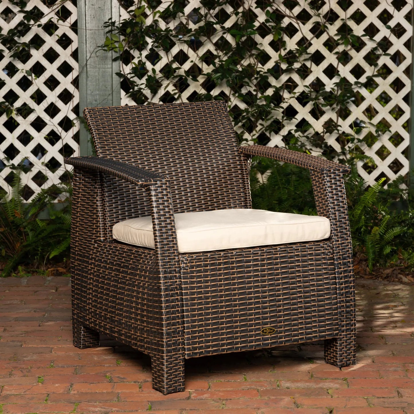 Bondi Deluxe Outdoor Wicker Armchair Replacement Cushion brown wicker chair cream cushion on Tampa Home & Garden Store