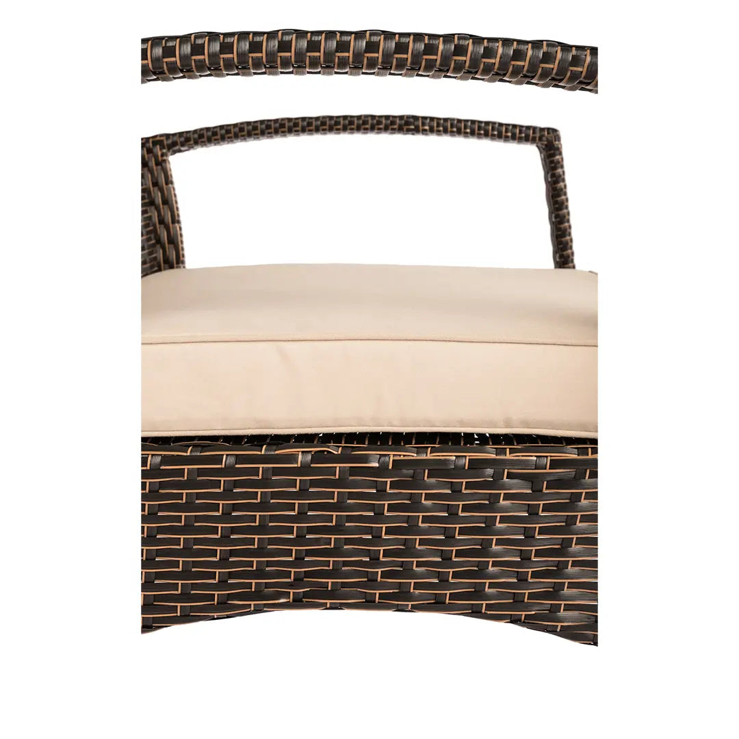 Bondi Wicker Outdoor Armchair by Fire Sense/Balkene Home, brown wicker with beige cushion on Tampa Home & Garden Store
