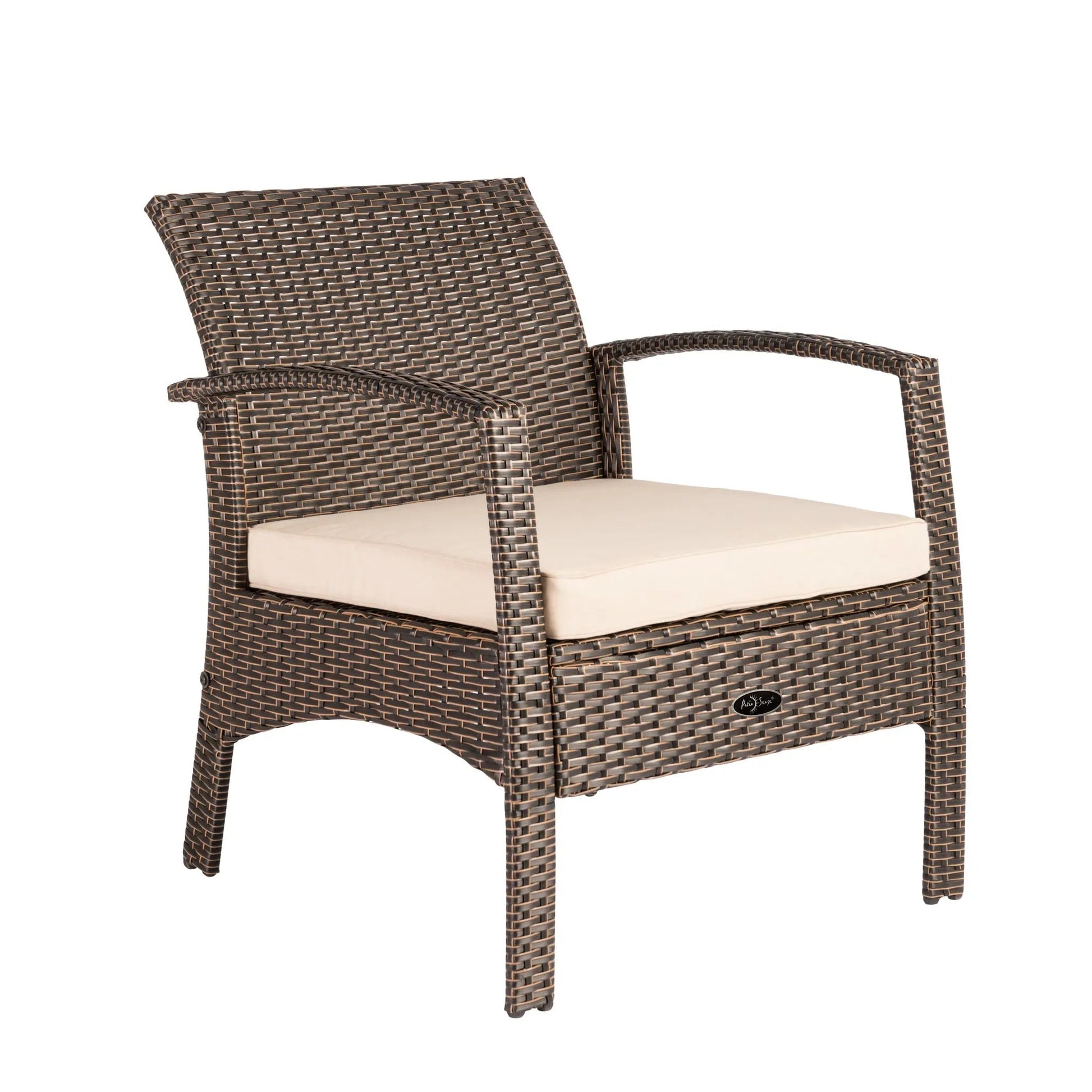 Bondi Wicker Outdoor Armchair brown wicker frame with beige cushion Fire Sense/Balkene Home on Tampa Home & Garden Store