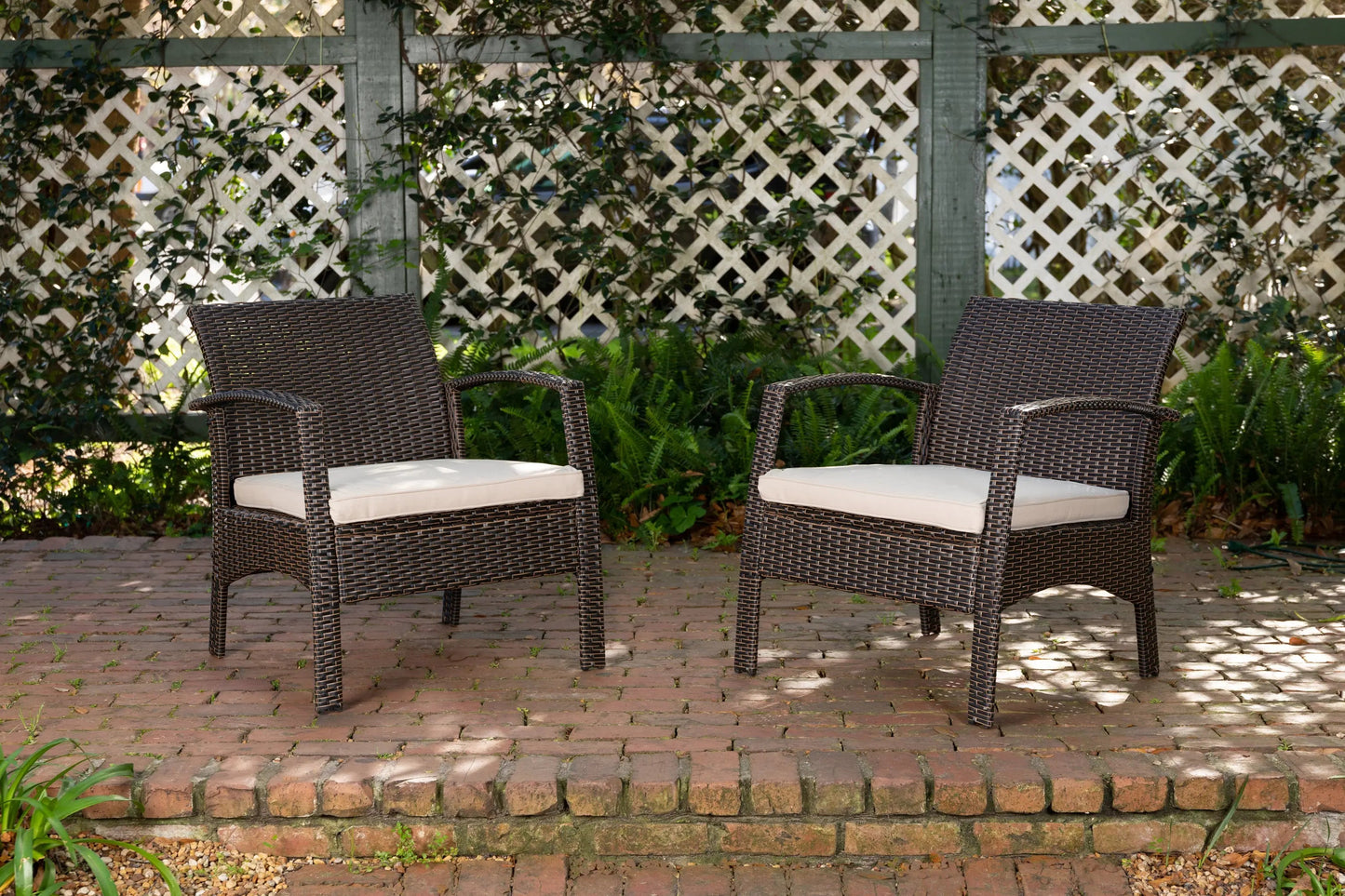 Bondi Wicker Outdoor Armchairs pair in dark brown wicker with cushions by Fire Sense on Tampa Home & Garden Store