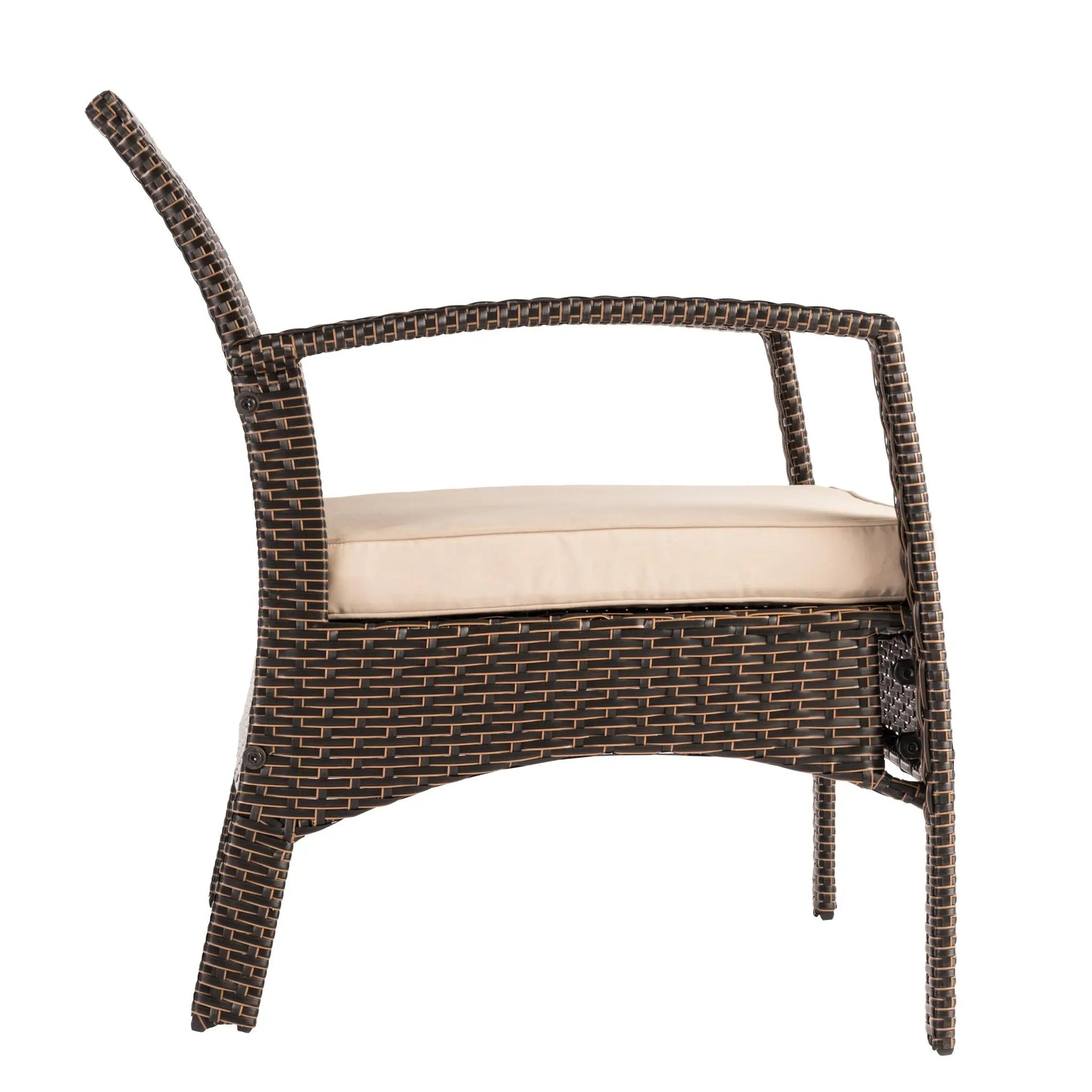 Bondi Wicker Outdoor Armchair, brown woven wicker with beige cushion, Fire Sense/Balkene Home on Tampa Home & Garden Store