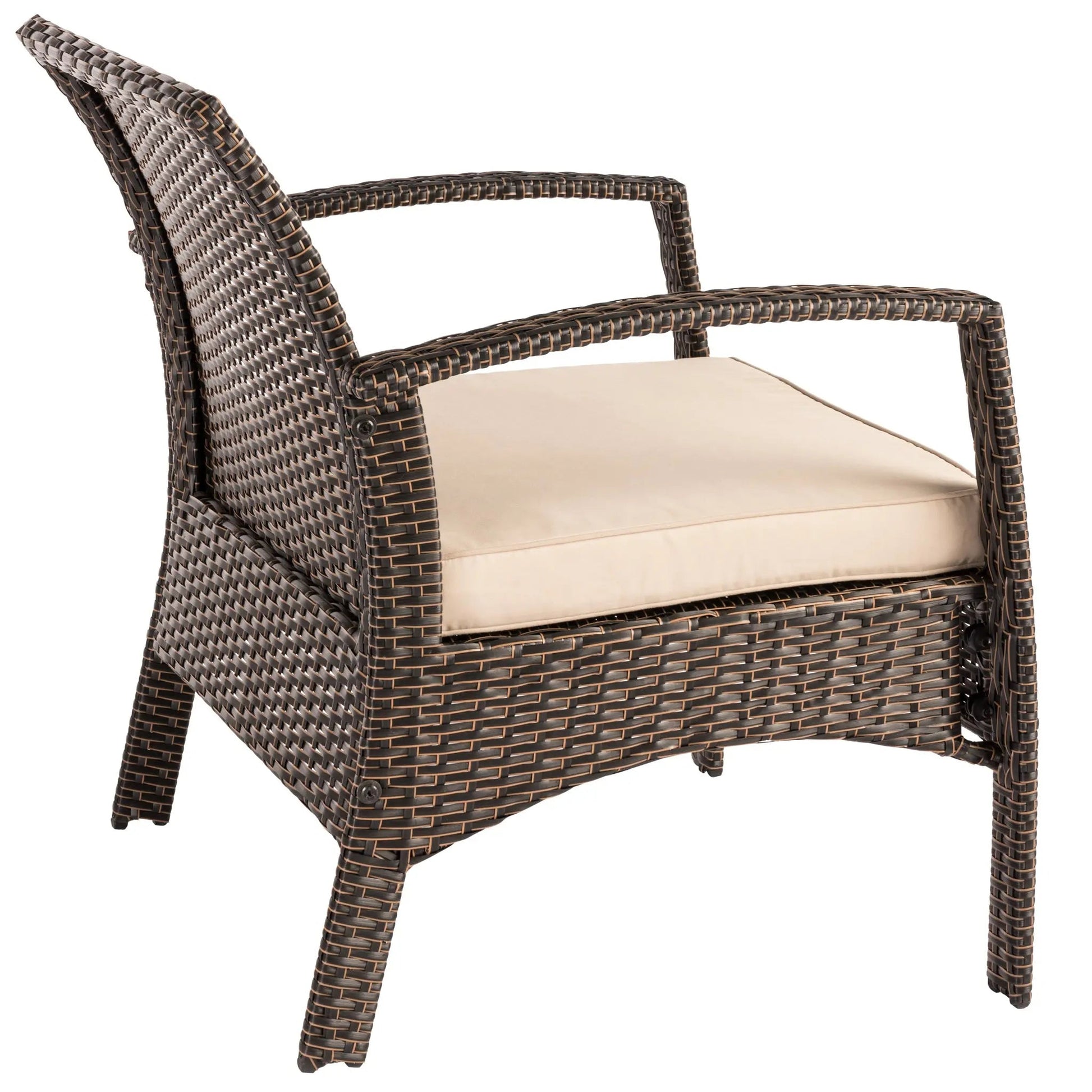 Bondi Wicker Outdoor Armchair brown woven wicker with beige cushion from Fire Sense/Balkene Home on Tampa Home & Garden Store