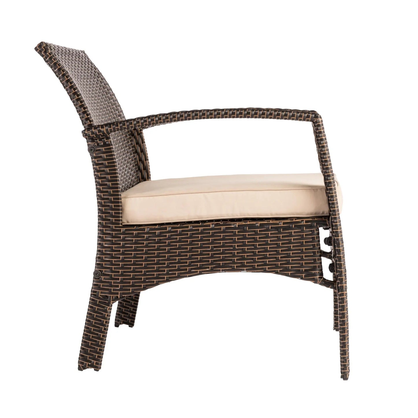 Bondi Wicker Outdoor Armchair Fire Sense/Balkene Home; brown wicker with beige cushion on Tampa Home & Garden Store