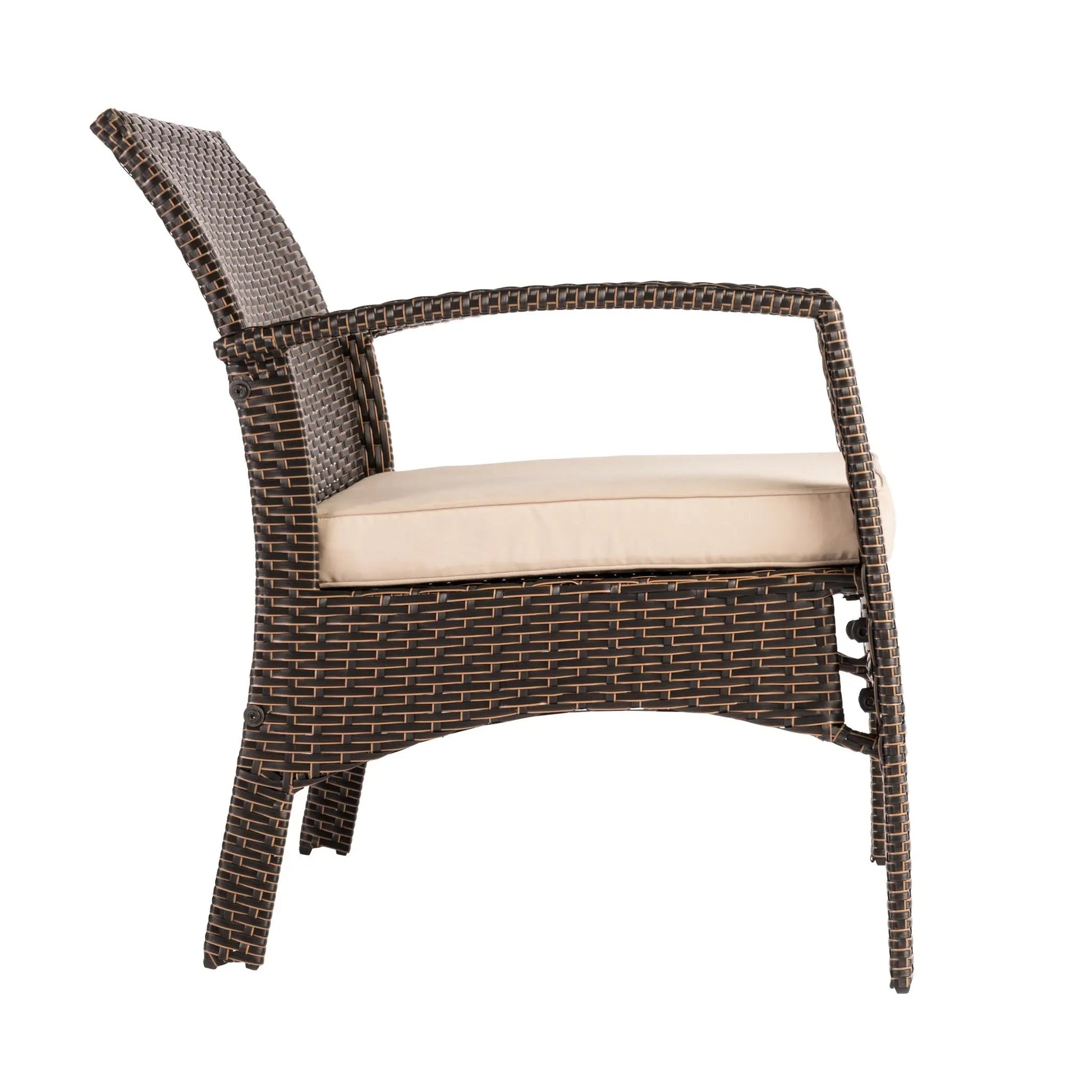 Bondi Wicker Outdoor Armchair Fire Sense/Balkene Home; brown wicker with beige cushion on Tampa Home & Garden Store