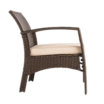 Bondi Wicker Outdoor Armchair Fire Sense/Balkene Home; brown wicker with beige cushion on Tampa Home & Garden Store