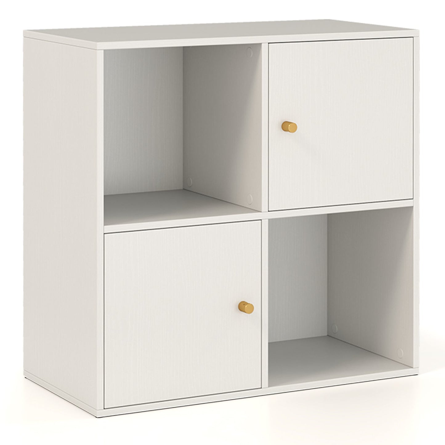 4-Cube Bookcase 3-Tier Bookshelf with Dual Anti-Tipping Kits and 2 Cabinets