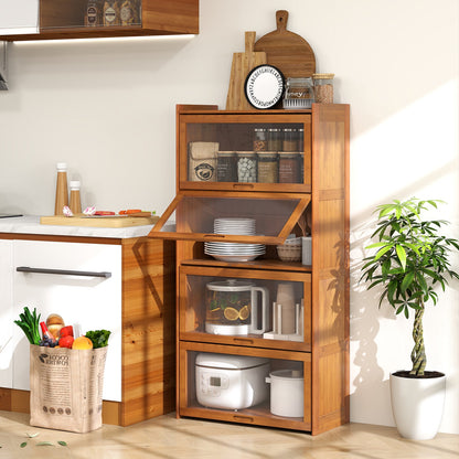 Estantería de Bambú de 4 Niveles con Puertas para Sala de Estudio y Salón-Marrón