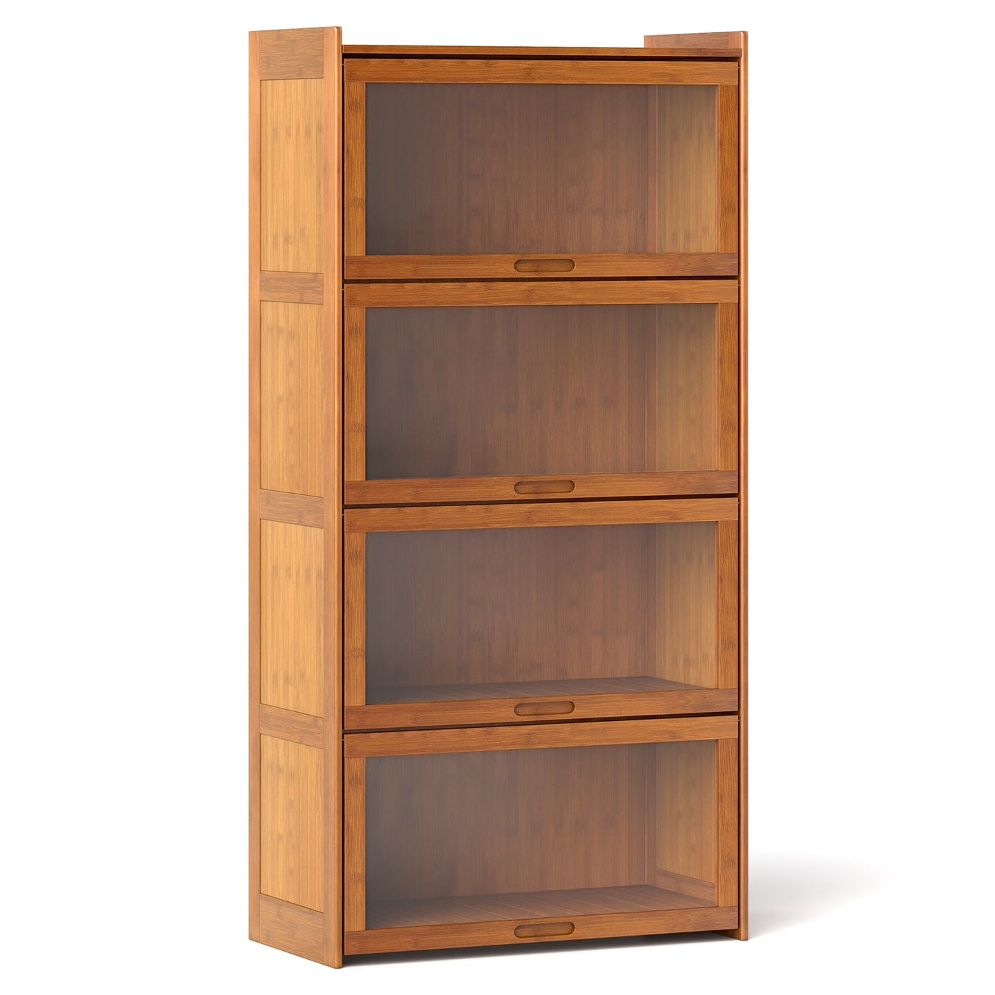 Estantería de Bambú de 4 Niveles con Puertas para Sala de Estudio y Salón-Marrón