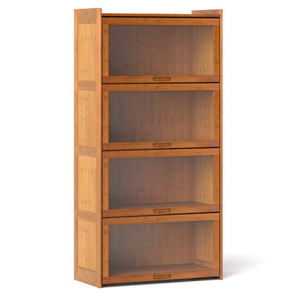 Estantería de Bambú de 4 Niveles con Puertas para Sala de Estudio y Salón-Marrón